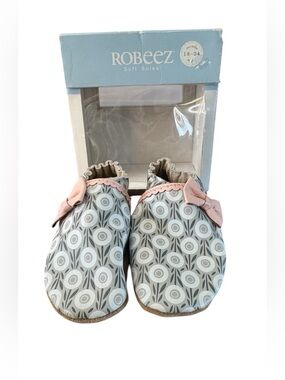NWT Robeez Baby Girl Shoes 18-24 Months Wildflower And Pastel Pink Leather